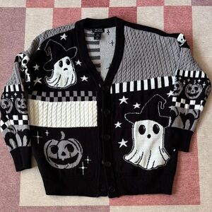 Hot Topic Black and Gray Halloween Cardigan
